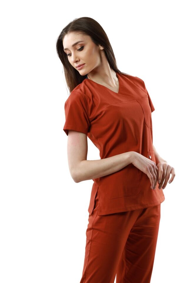 Tarçın Rengi Likralı Normal Kol Bayan Takımı