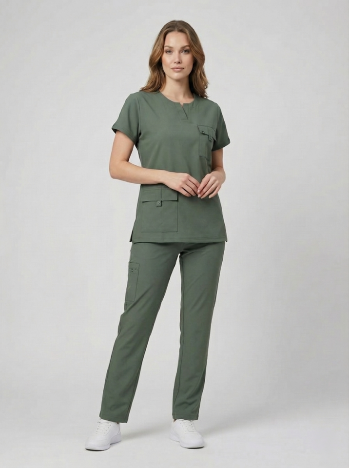 SİENA-Zeytin Yeşili Likralı Slit Yaka Bayan Takımı