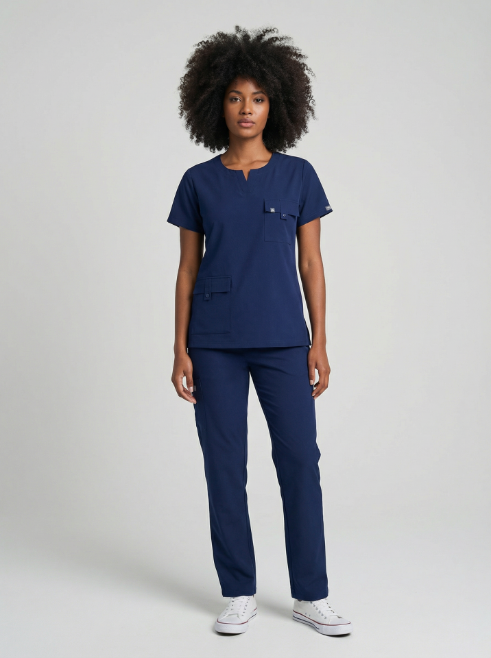 SİENA-Gece Mavisi Likralı Slit Yaka Bayan Takımı