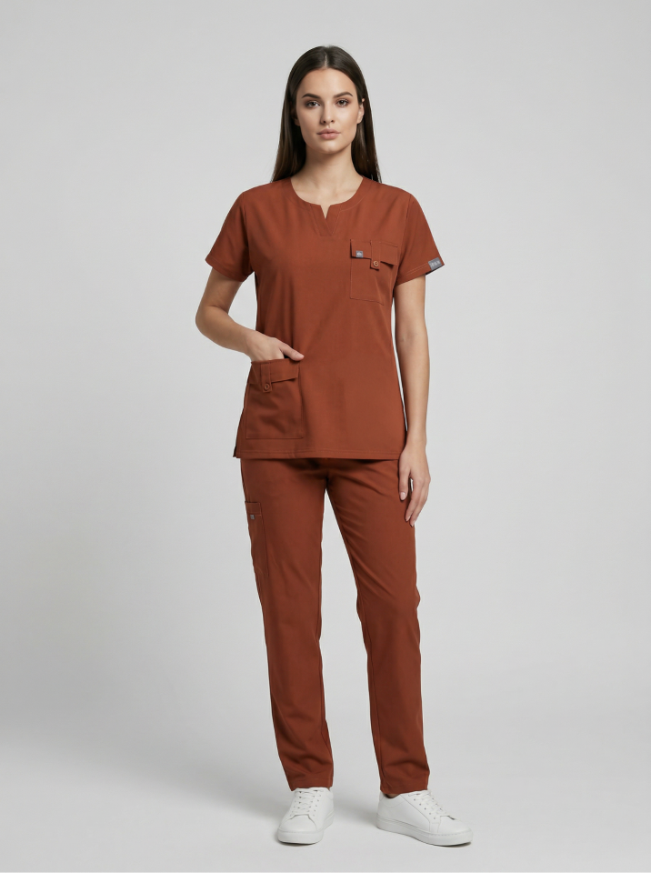 SİENA-Tarçın Rengi Likralı Slit Yaka Bayan Takımı