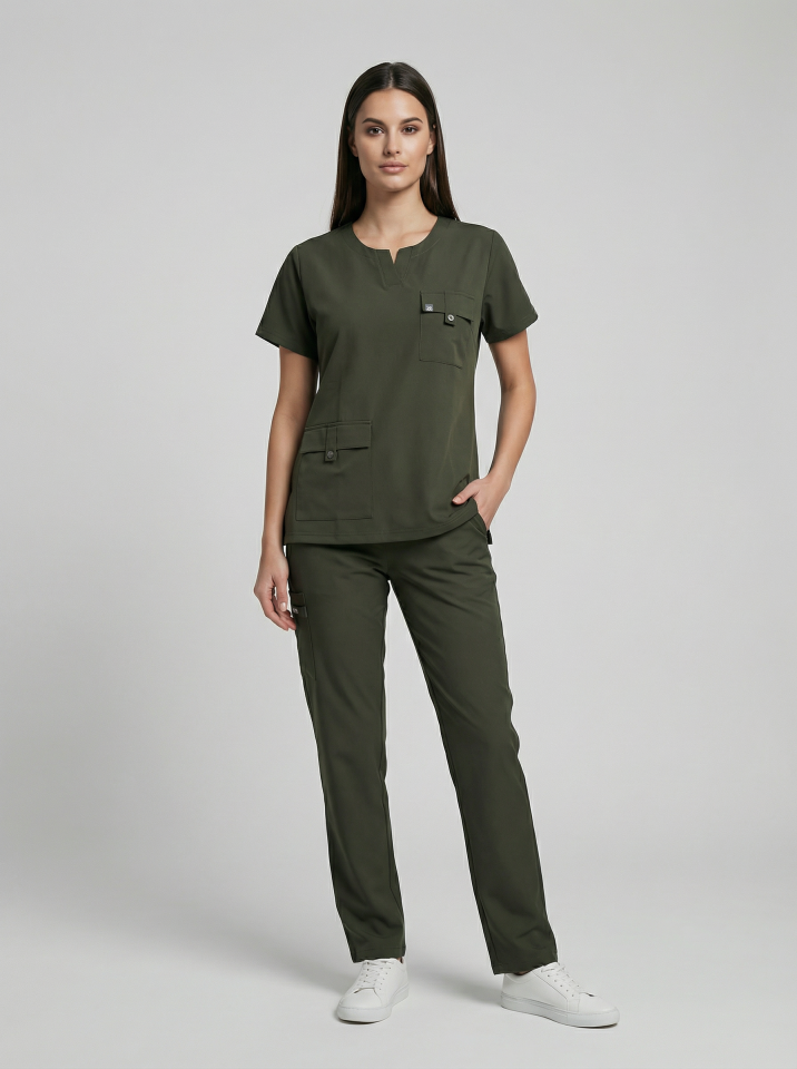 SİENA-Hint Yeşili Likralı Slit Yaka Bayan Takımı