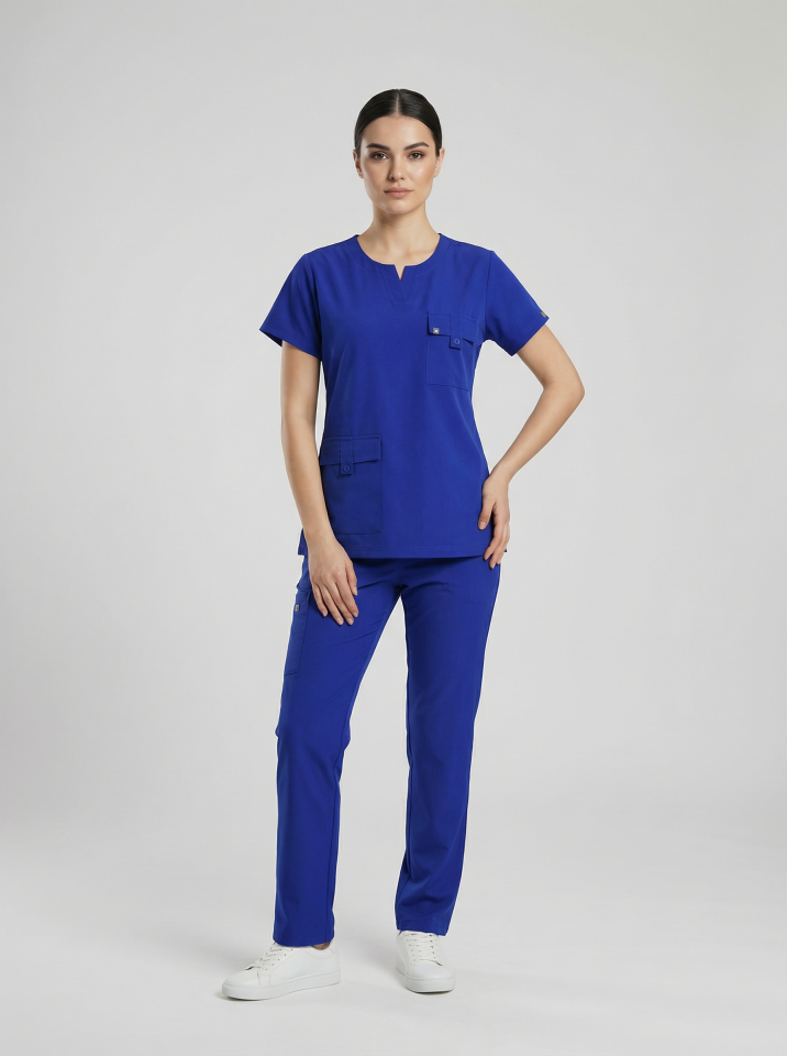 SİENA-Safir Mavisi Likralı Slit Yaka Bayan Takımı