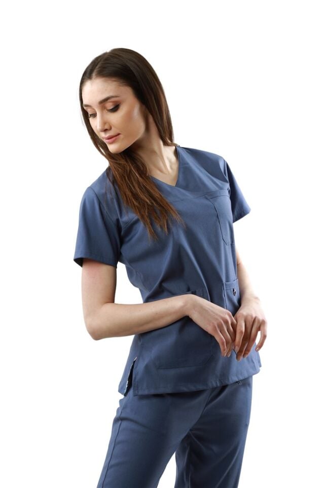 Kot Mavisi Kısa Kollu Likralı Hamile Takımı