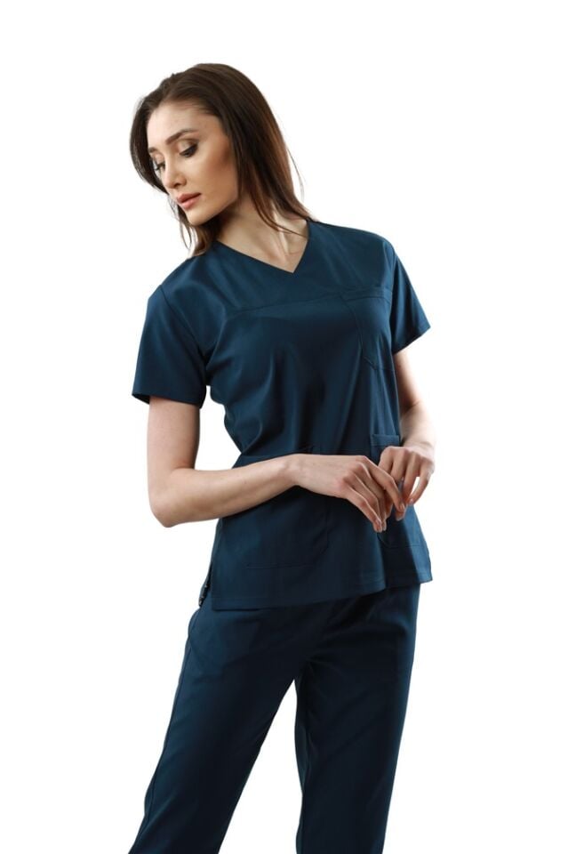 İndigo Mavisi Likralı Normal Kol Bayan Takımı