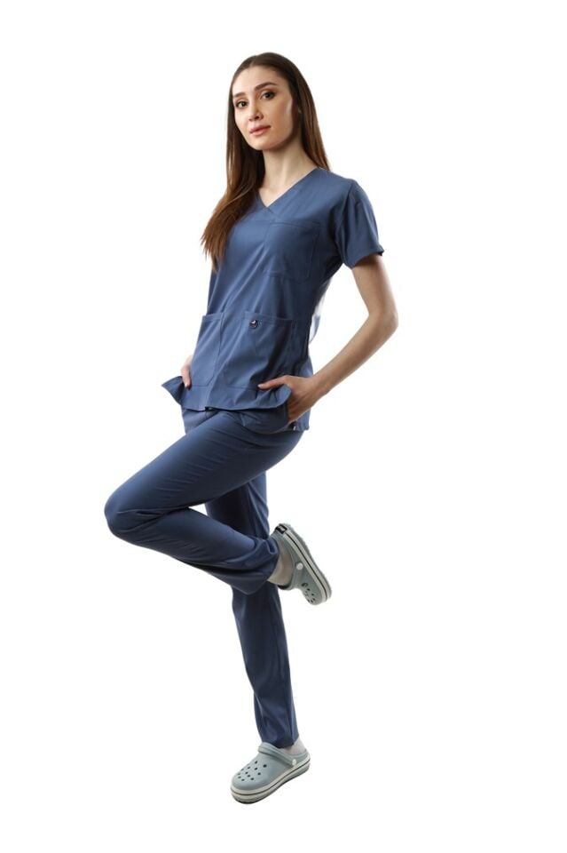 Kot Mavisi Likralı Normal Kol Bayan Takımı