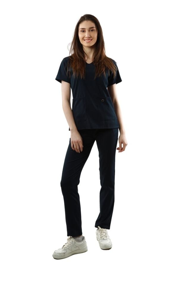 Lacivert Likralı Normal Kol Bayan Takımı