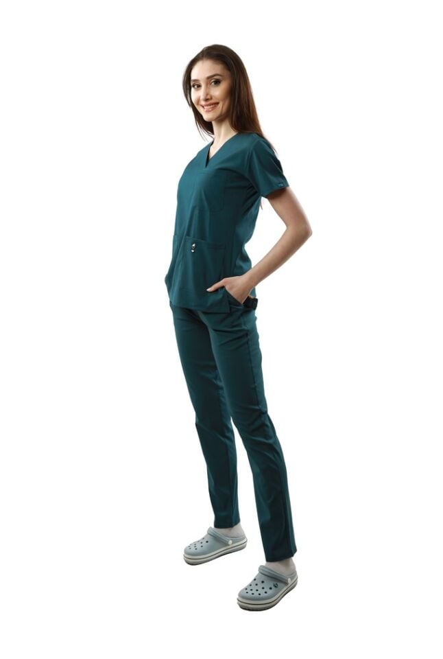 Petrol Yeşili Rengi Likralı Normal Kol Bayan Takımı