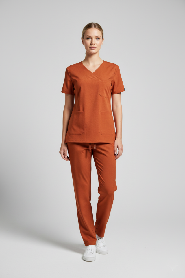 Turuncu Likralı Normal Kol Bayan Takımı