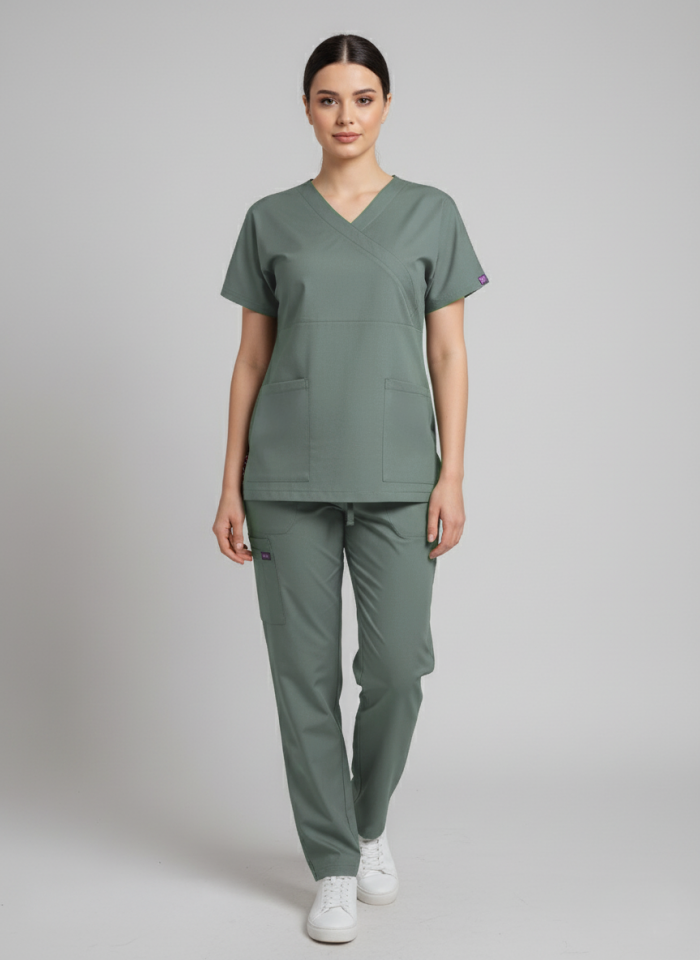 Soft Zeytin Yeşili Likralı Normal Kol Bayan Takımı