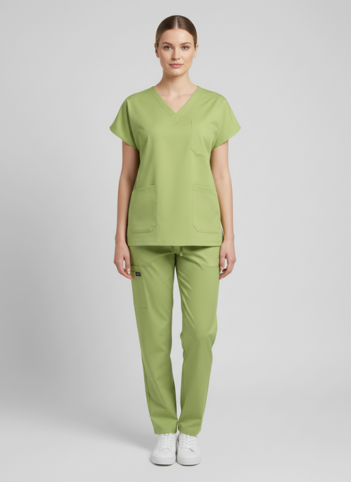 Yağ Yeşili Likralı Yarasa Kol Bayan Takımı