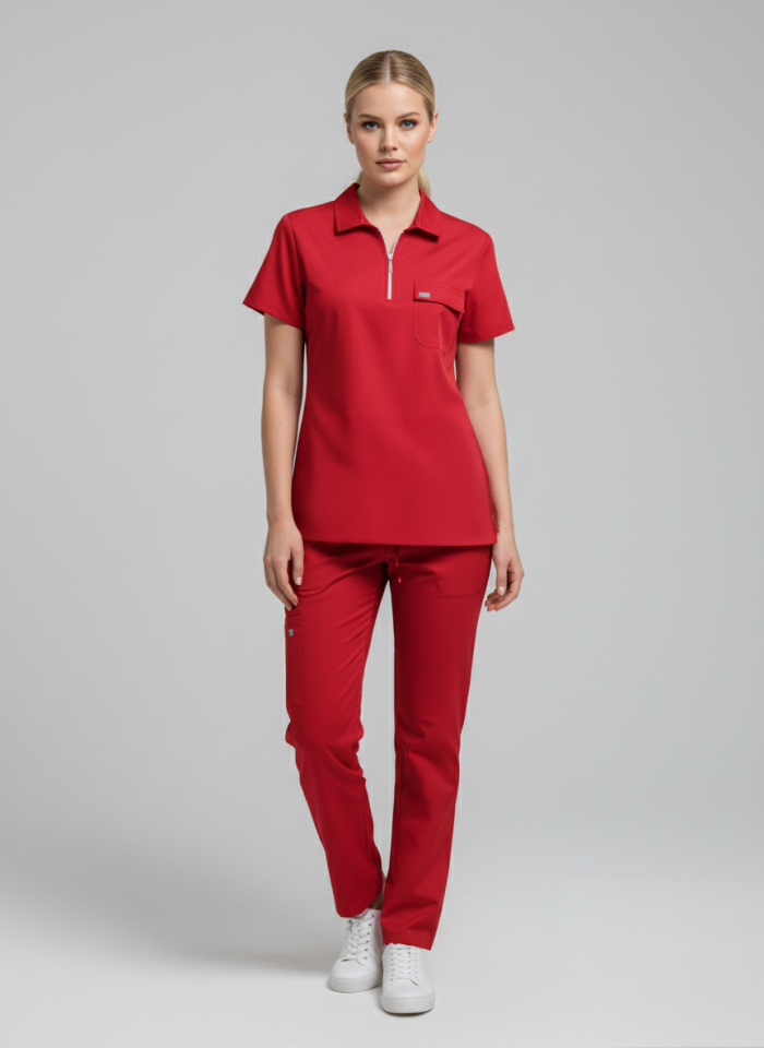 NERO-Kırmızı Likralı Polo Yaka Bayan Takımı