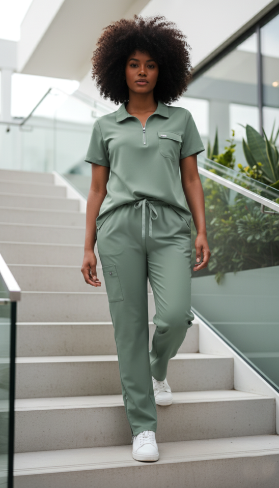 NERO-Adaçayı Yeşili Likralı Polo Yaka Bayan Takımı