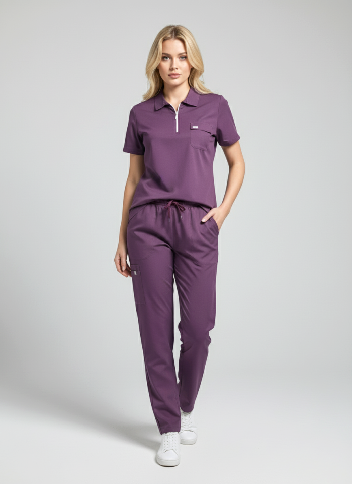 NERO-Mürdüm Rengi Likralı Polo Yaka Bayan Takımı