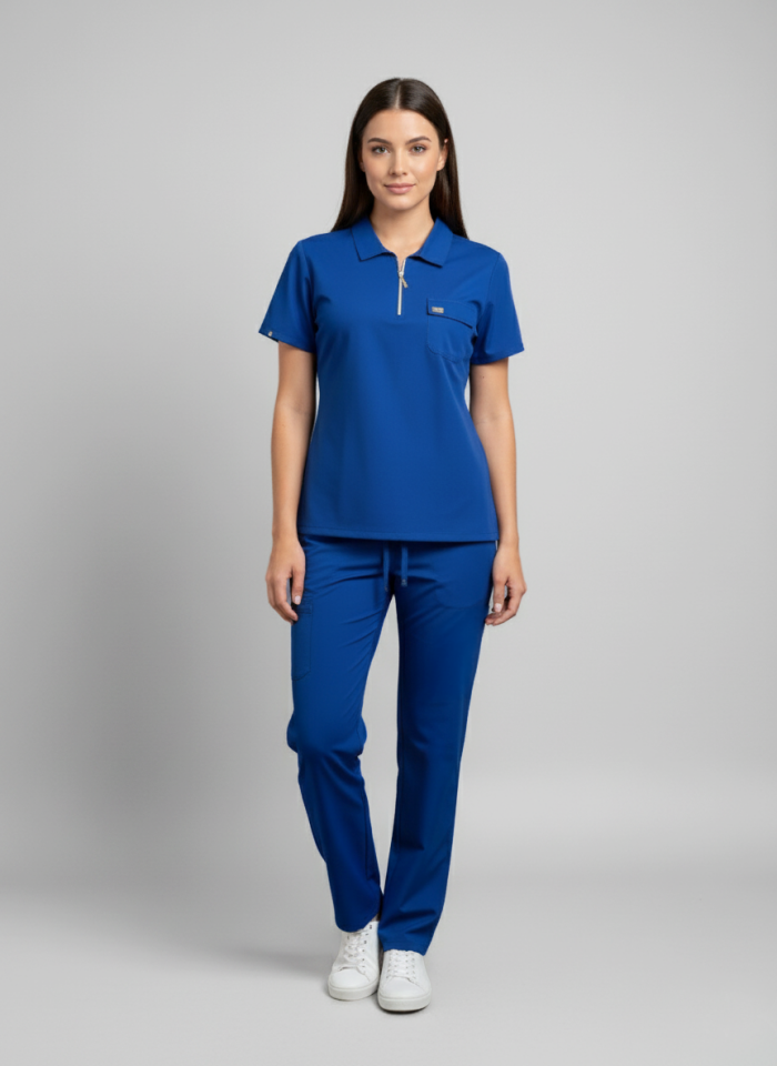 NERO-Saks Mavisi Likralı Polo Yaka Bayan Takımı