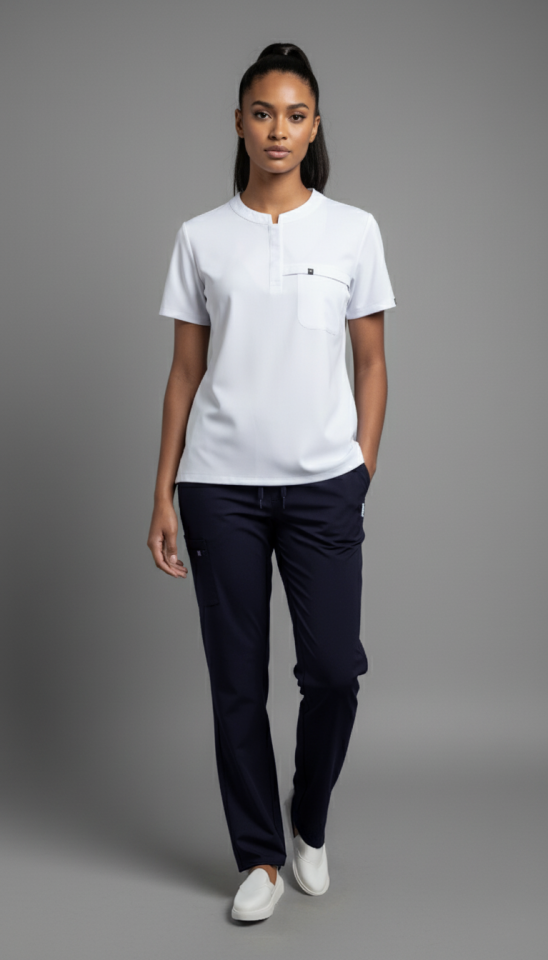 NOVA- Lacivert-Beyaz Likralı Hakim Yaka Bayan Takımı