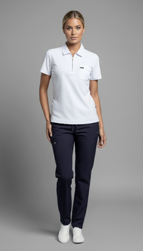 NERO- Lacivert-Beyaz Likralı Polo Yaka Bayan Takımı