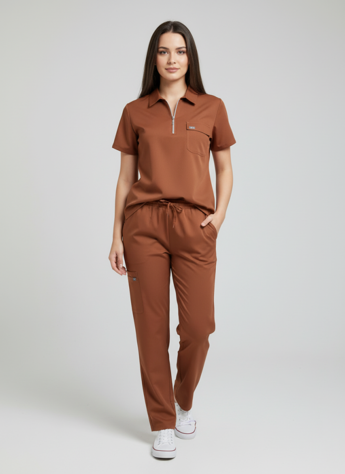 NERO-Tarçın Rengi Likralı Polo Yaka Bayan Takımı