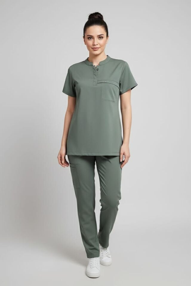 NOVA-Zeytin Yeşili Likralı Hakim Yaka Bayan Takımı