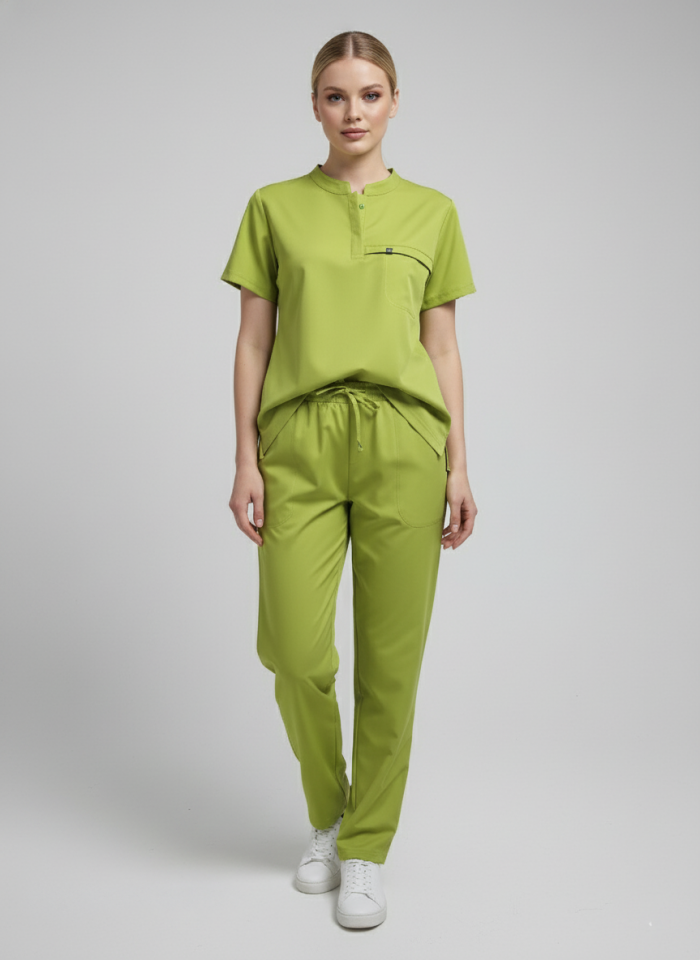 NOVA-Neon Yeşili Likralı Hakim Yaka Bayan Takımı