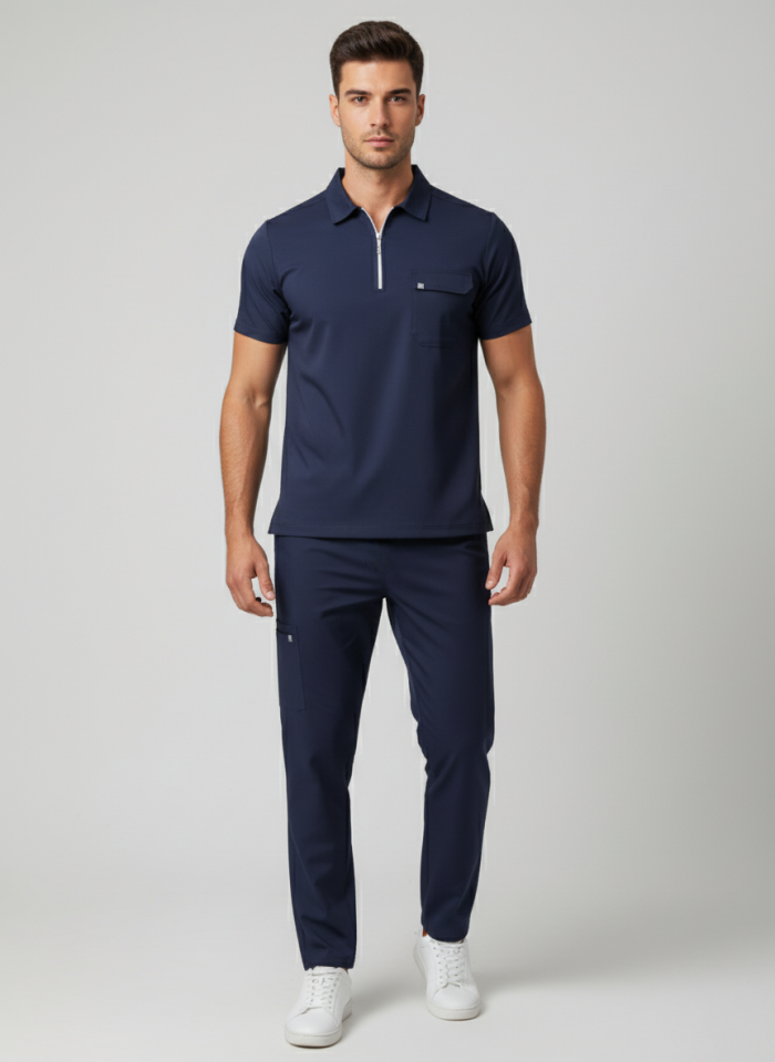 NERO-Lacivert Likralı Polo Yaka Erkek Takımı