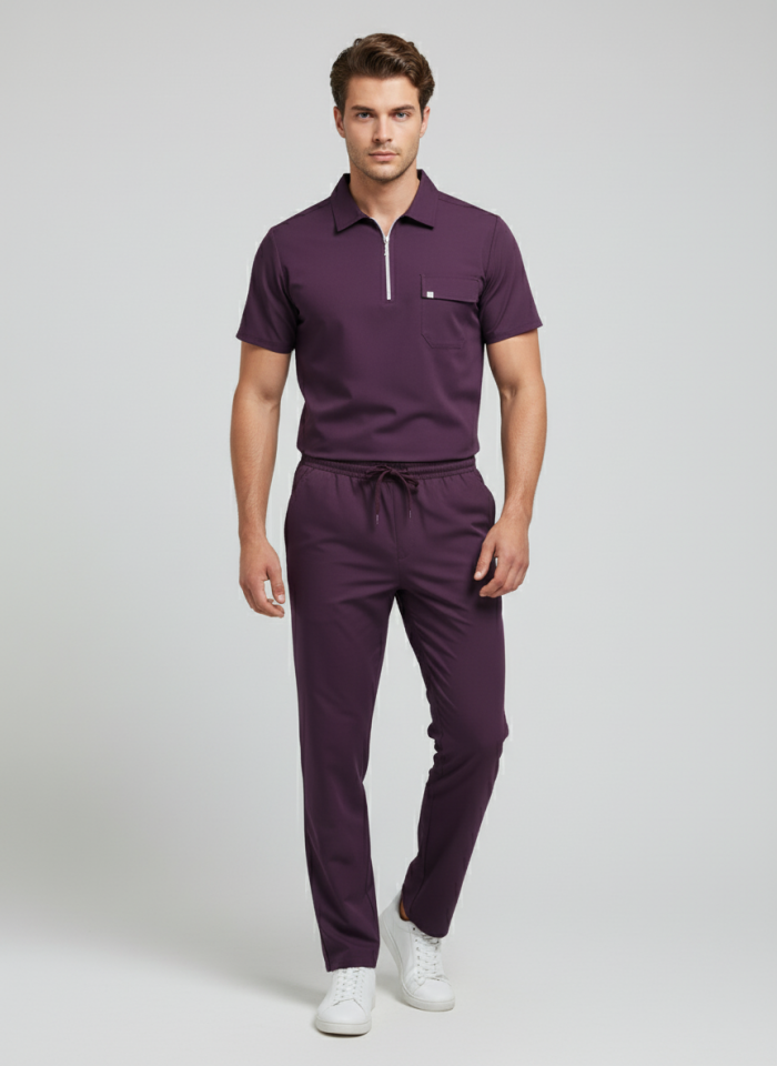 NERO-Mürdüm Rengi Likralı Polo Yaka Erkek Takımı