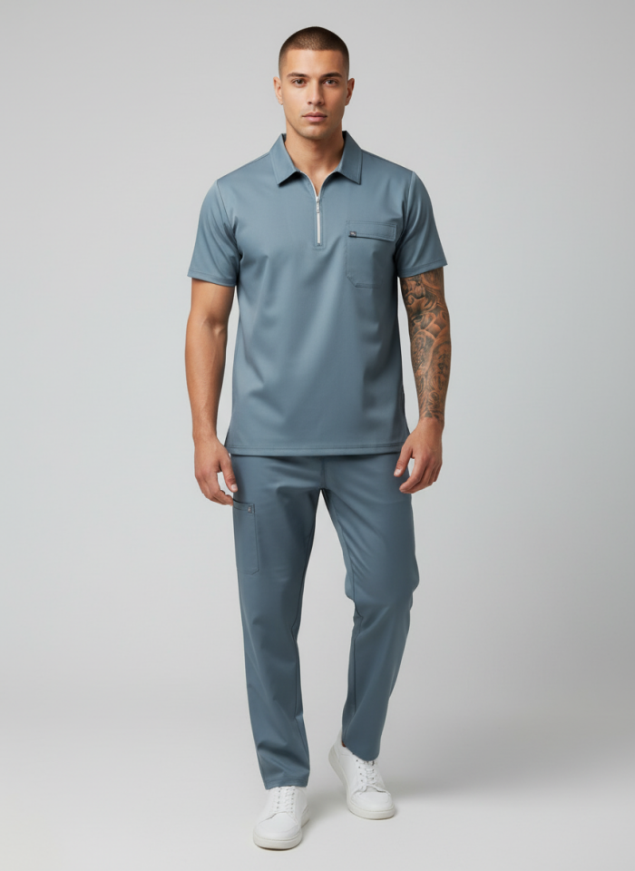 NERO-Arduvaz Mavisi Likralı Polo Yaka Erkek Takımı