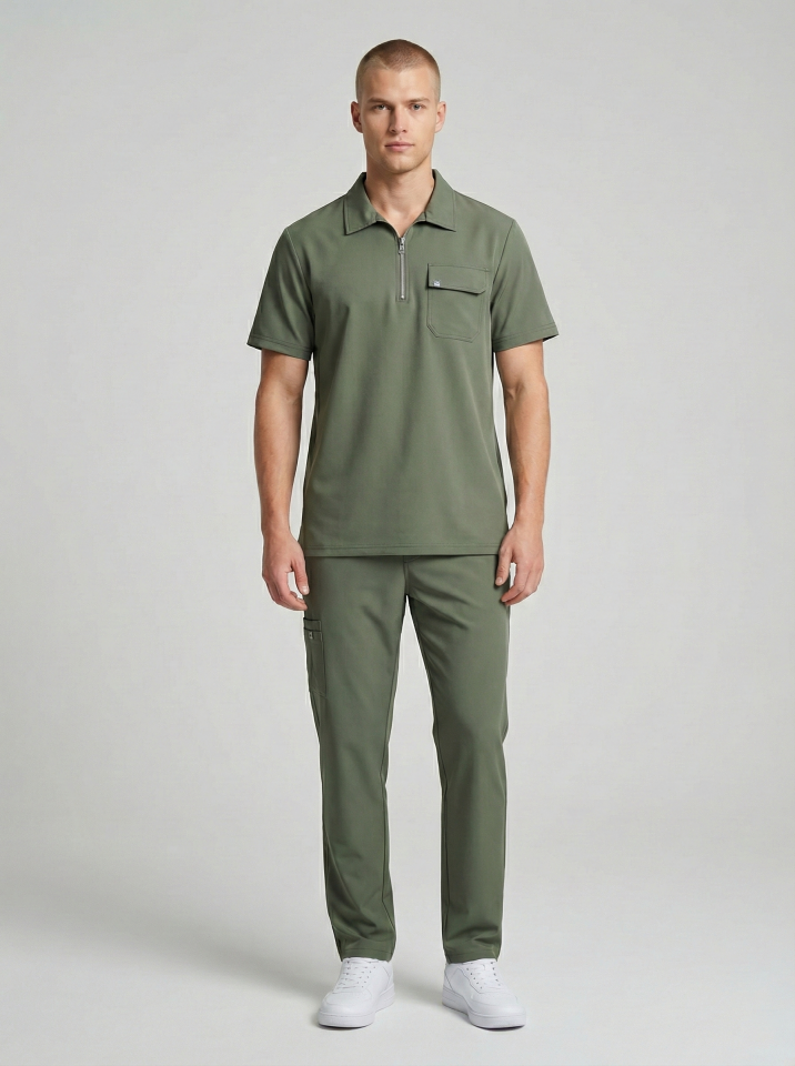 NERO-Zeytin Yeşili Likralı Polo Yaka Erkek Takımı