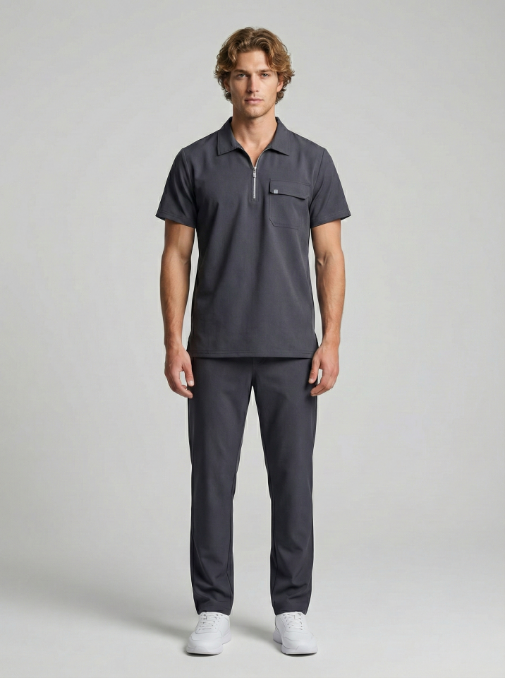 NERO-Füme Rengi Likralı Polo Yaka Erkek Takımı