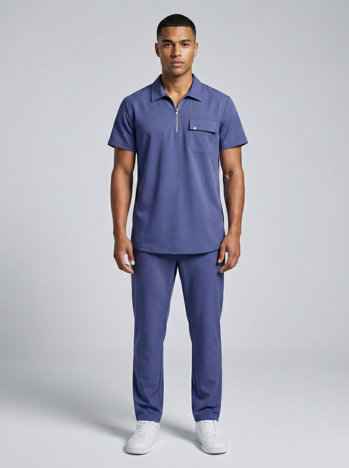 NERO-Çivit Mavisi Likralı Polo Yaka Erkek Takımı