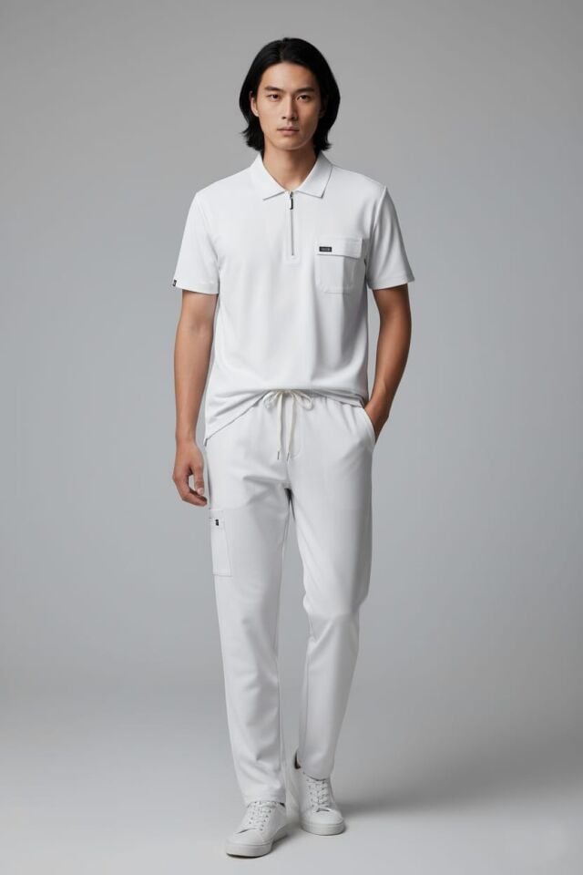 NERO-Beyaz Likralı Polo Yaka Erkek Takımı