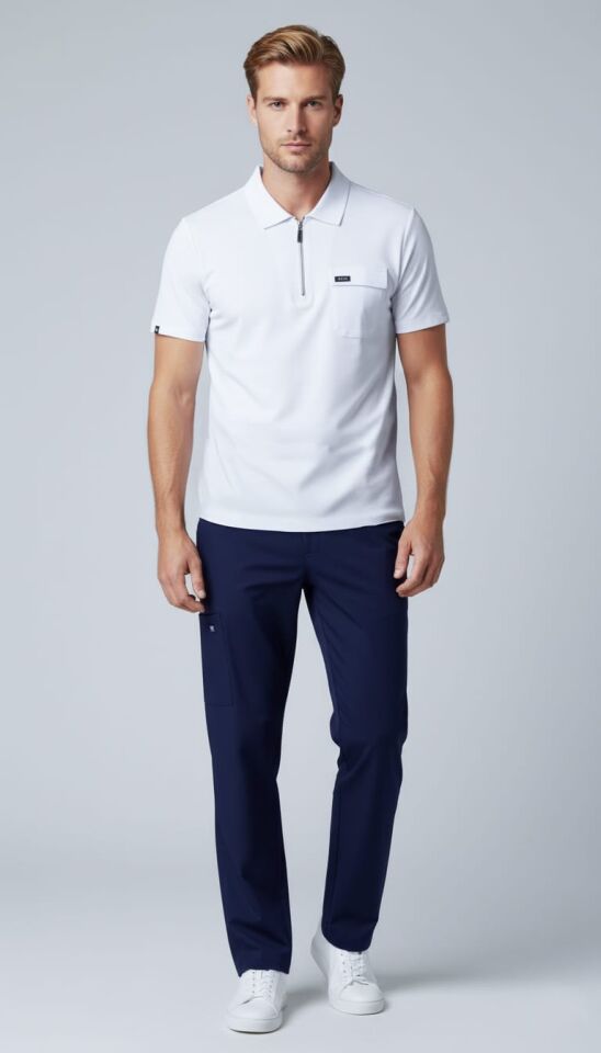 NERO-Lacivert-Beyaz Likralı Polo Yaka Erkek Takımı