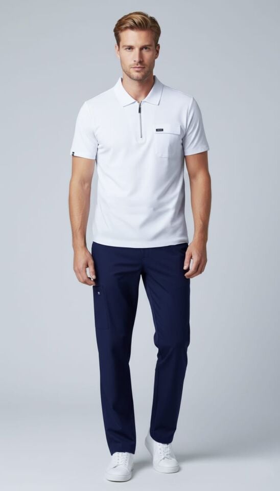 NERO-Lacivert-Beyaz Likralı Polo Yaka Erkek Takımı