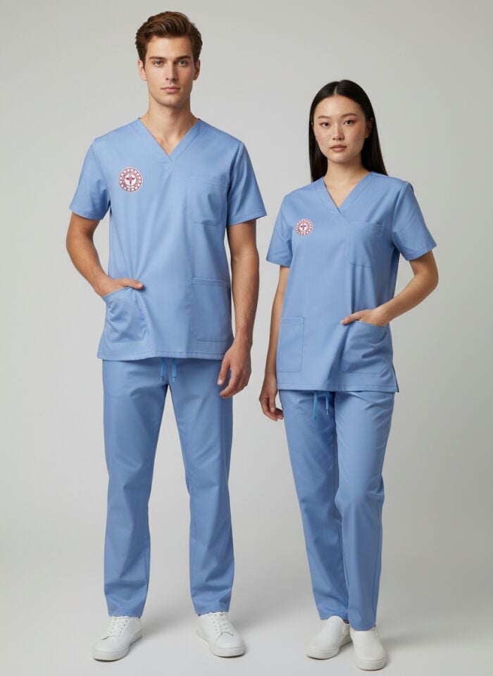 Doktor Ve Hekim Scrubs Likralı Takım Sağlık Bakanlığı Uyumlu-Alaskan Blue