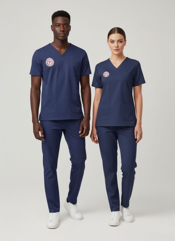 Hemşire Scrubs Likralı Takım Sağlık Bakanlığı Uyumlu-Patriot Blue