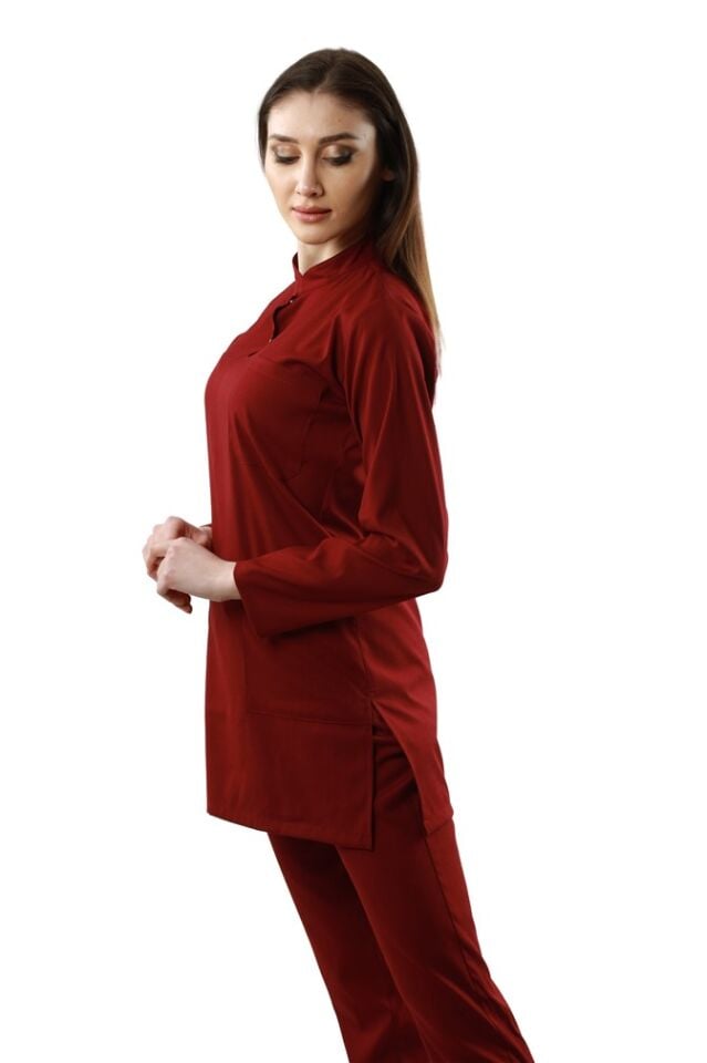 Bordo Likralı Bayan Tesettür Takımı