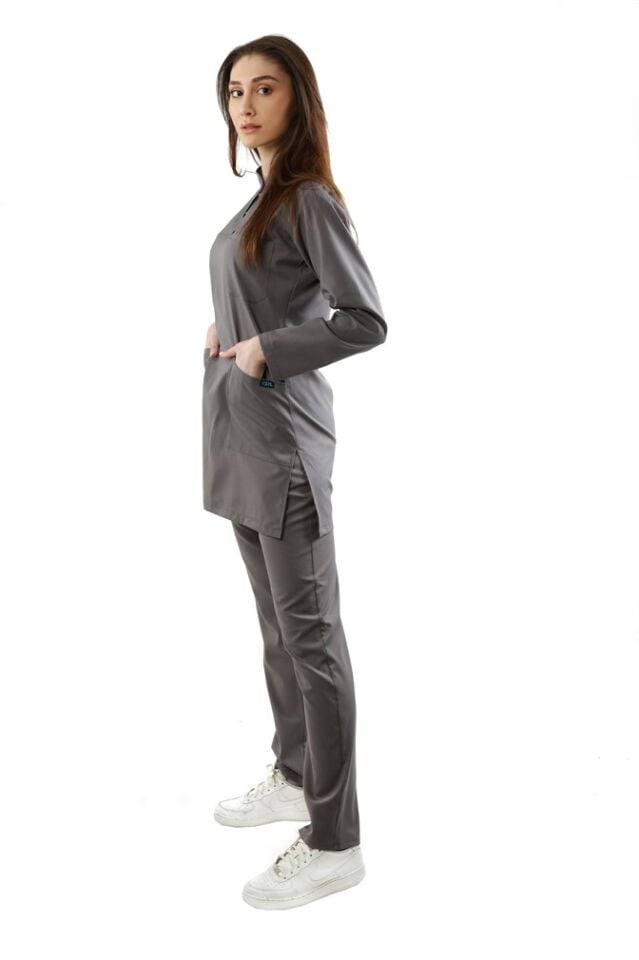 Gri Rengi Likralı Bayan Tesettür Takımı