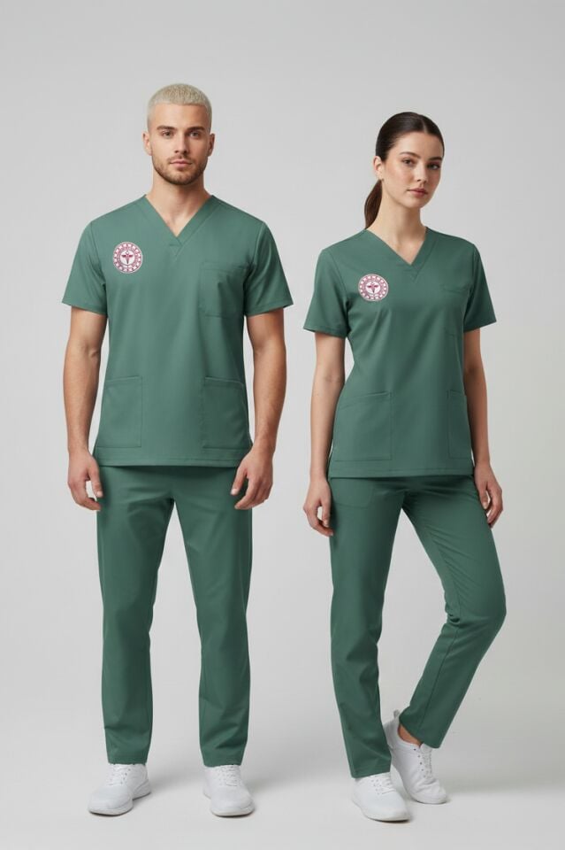 Ameliyathane Forması Scrubs Likralı Takım Sağlık Bakanlığı Uyumlu--Frosty Spruce