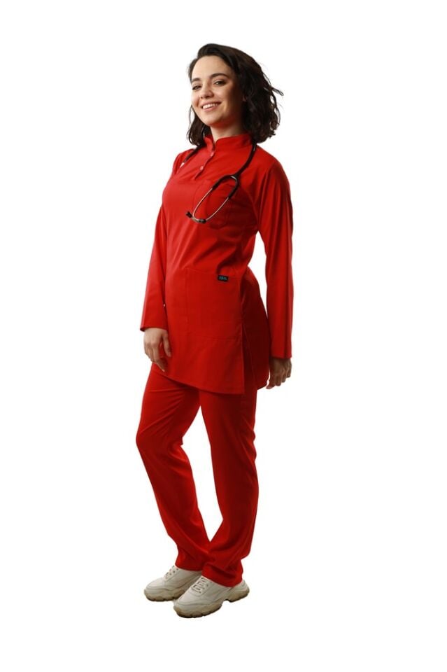 Kırmızı Likralı Bayan Tesettür Takımı