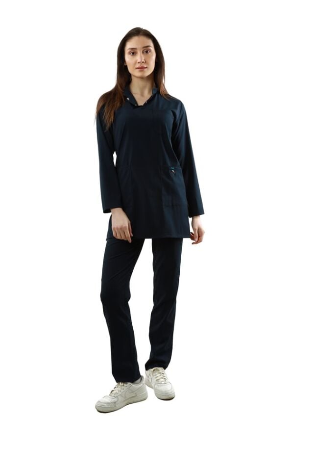 Lacivert Likralı Bayan Tesettür Takımı