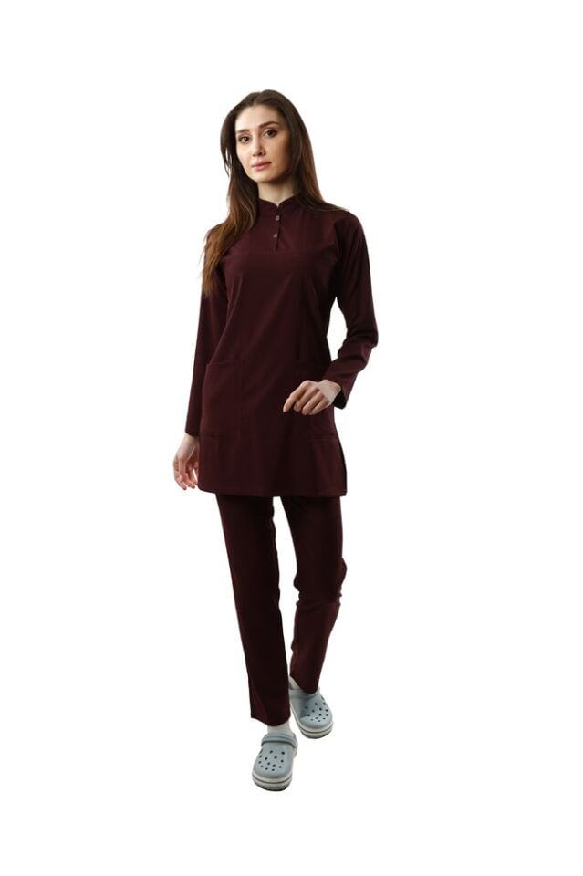 Mürdüm Rengi Likralı Bayan Tesettür Takımı