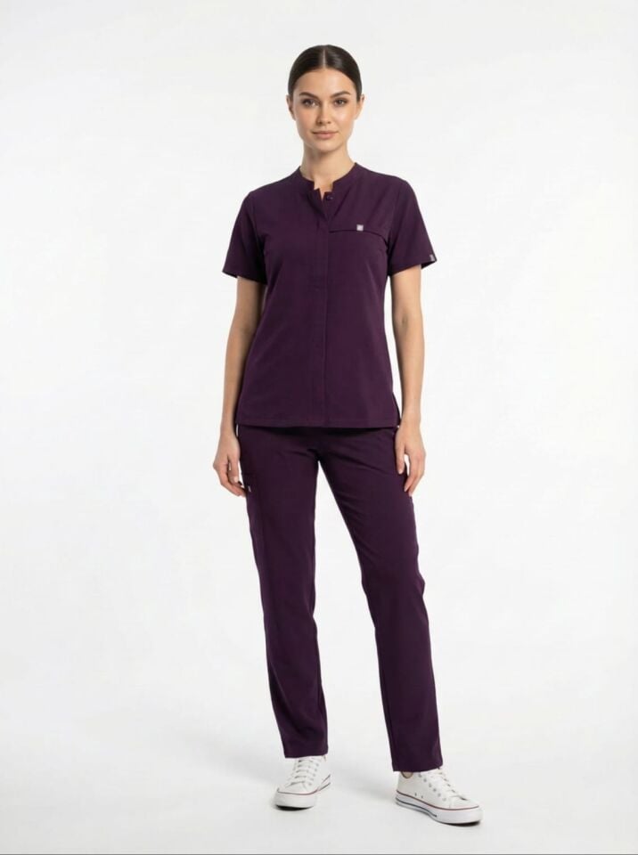 MYRA-Mürdüm Likralı Tam Düğmeli Bayan Takımı