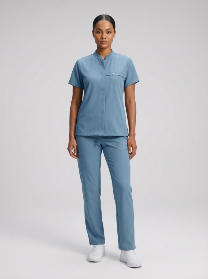 MYRA-Arduvaz Mavisi Likralı Tam Düğmeli Bayan Takımı