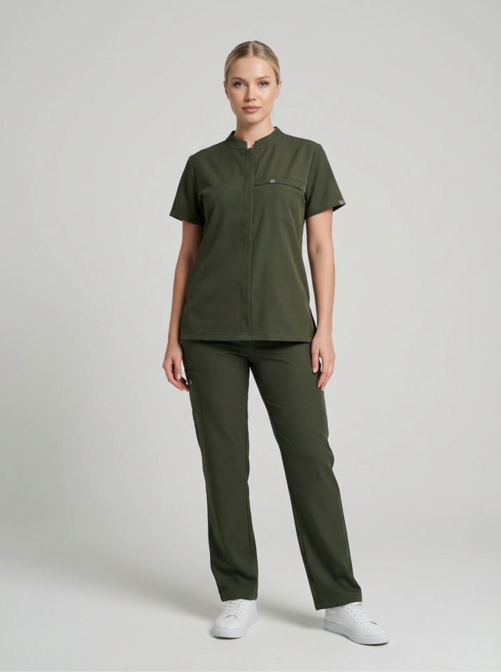 MYRA-Hint Yeşili Likralı Tam Düğmeli Bayan Takımı