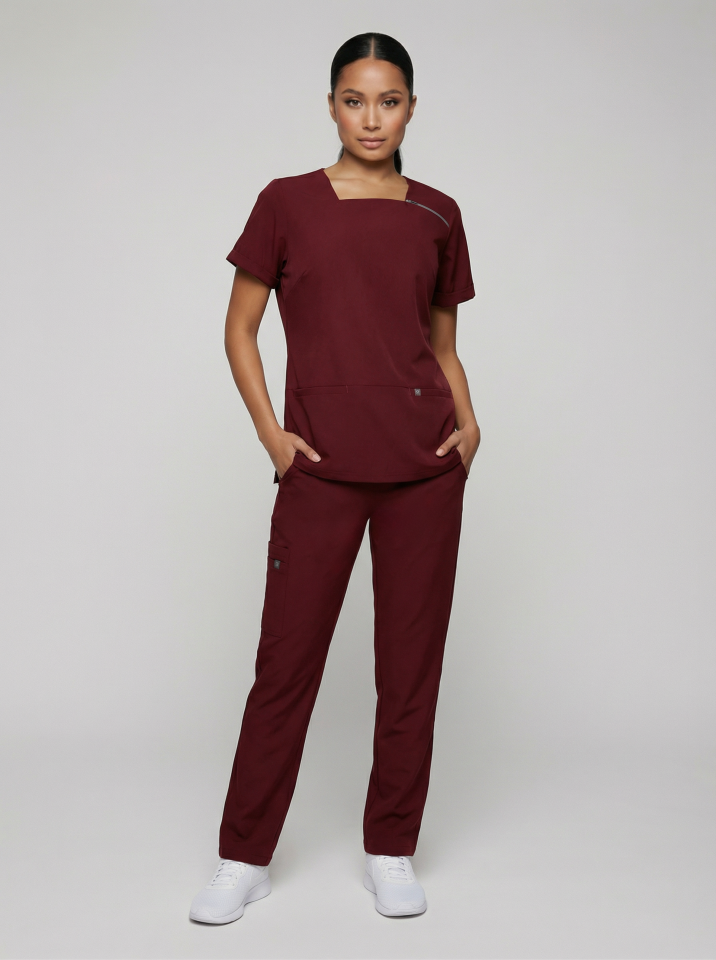 VENA-Bordo Likralı Yandan Fermuarlı Bayan Takımı