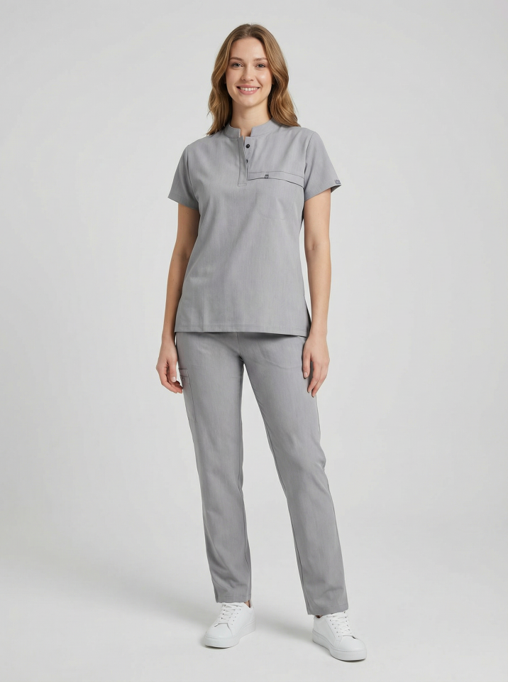 NOVA-Gri Rengi Likralı Hakim Yaka Bayan Takımı