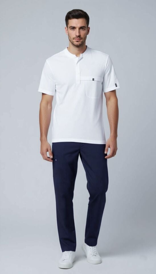 Nova-Lacivert-Beyaz Likralı Hakim Yaka Erkek Takımı