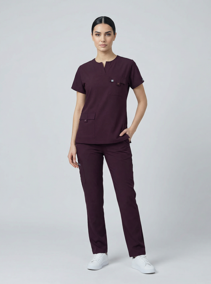 SİENA-Mürdüm Likralı Slit Yaka Bayan Takımı