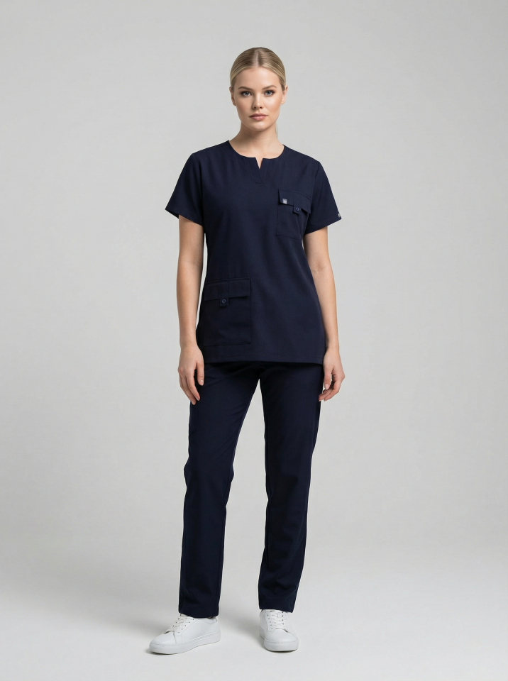 SİENA-Lacivert Likralı Slit Yaka Bayan Takımı