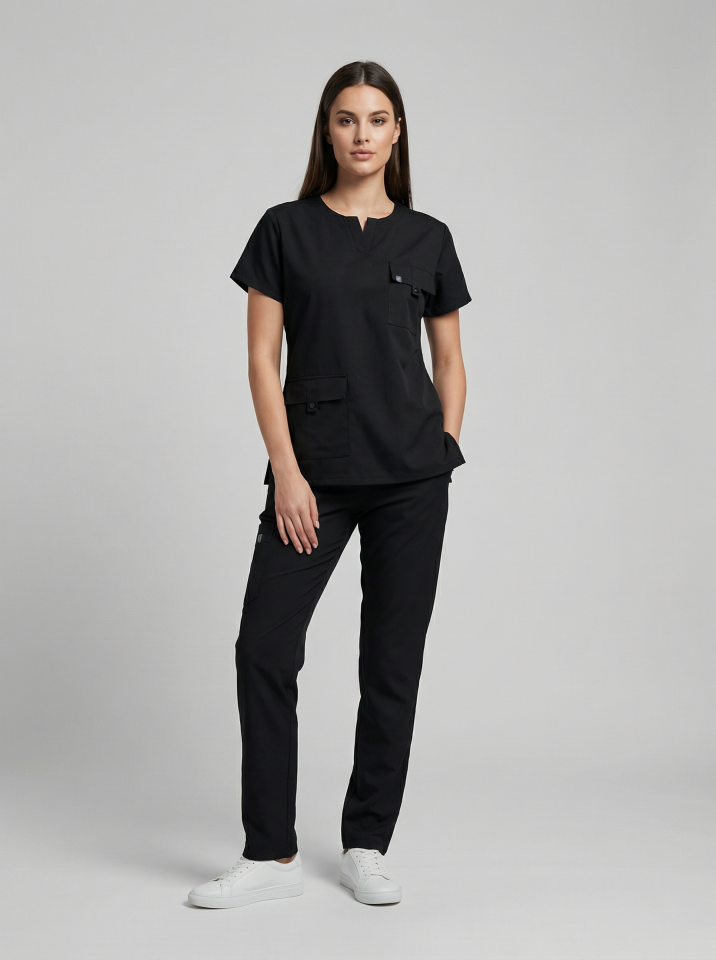 SİENA-Siyah Likralı Slit Yaka Bayan Takımı