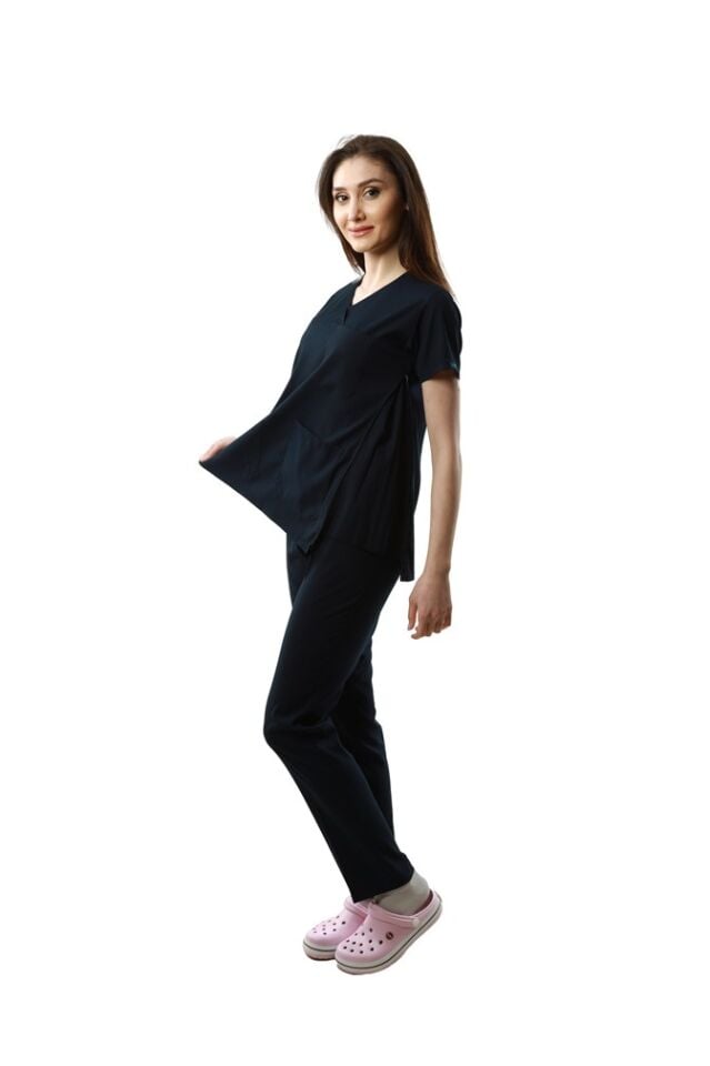 Lacivert Kısa Kollu Likralı Hamile Takımı